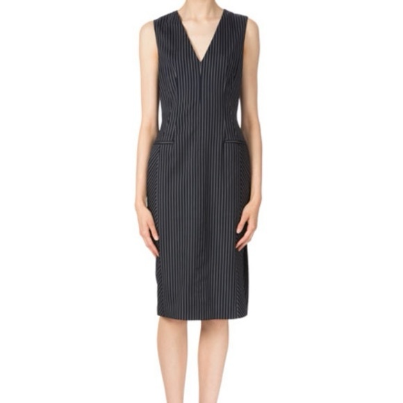 Altuzarra Pinstripe Sheath Dress Sleeveless Knee Length Navy Blue White Size 36 - Picture 1 of 10